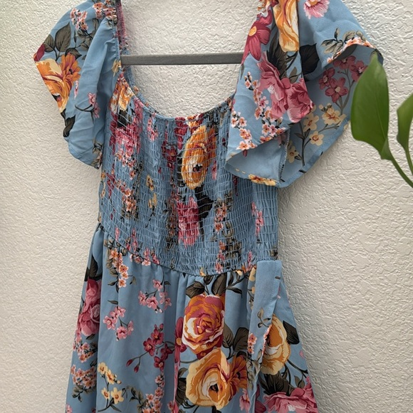 PinkBlush Blue Floral Smocked Maxi Dress - Picture 4 of 8